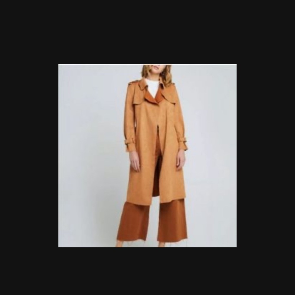 MODA suede Trench coat tan color large new